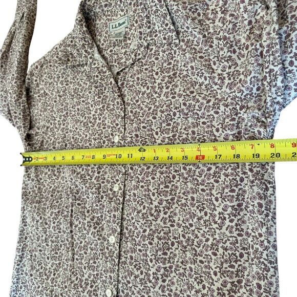 LL Bean Vtg Button Up Long Sleeve Cotton Shirt Floral Woman Small Purple Cream - Picture 8 of 9
